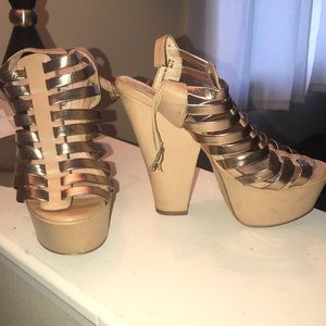 Tan and silver Steve Madden heels